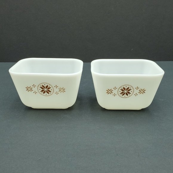 Pyrex Town & Country Refrigerator Dishes White Dish Brown Pattern Fridgies - Picture 4 of 8